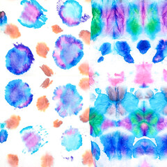 Vivid Dyed Artwork. Indian Ikat. Shibori Silk