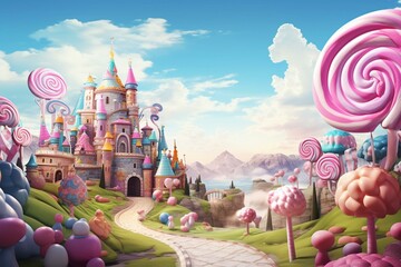 Colorful candyland background with a fantasy touch. Generative AI