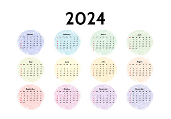 Calendar for 2024 isolated on a white background