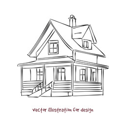 vector sketch of wooden house