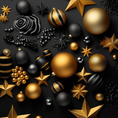 A christmas background made of black and gold with black as the primary color