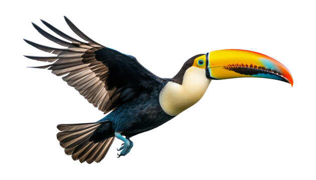 toucan in flight isolated on transparent background cutout