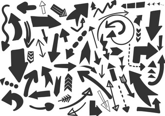 pattern with arrows, black and white arrow hand drawing style on white background 
