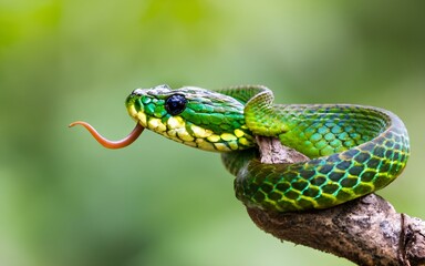 Obraz premium green snake with green background