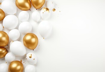 Obraz na płótnie Canvas gold and white balloons around on a white background.