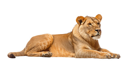 lion lay isolated on transparent background cutout