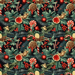 Obraz na płótnie Canvas Vintage Christmas seamless pattern, retro Cristmas wrapping Design, christmas srapbooking paper, ephemera