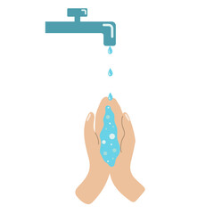 Washing hands from the tap. Hygiene, washing. Maintaining cleanliness