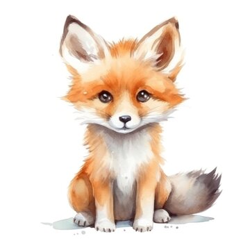 Cute little fox watercolor illustration