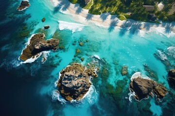 Landscape: A stunning aerial view of the vibrant turquoise waters
