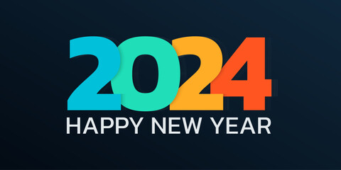2024 calendar banner. Happy New Year typography background. 2024 logo or icon. Greeting card, poster with colorful numbers. Vector illustration.   