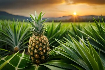 Pineapple isolated on evidence. Created with generative Ai technology.