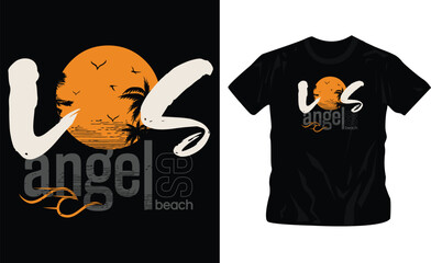 vector illustration on the theme of surf in los angeles shirt design editable template