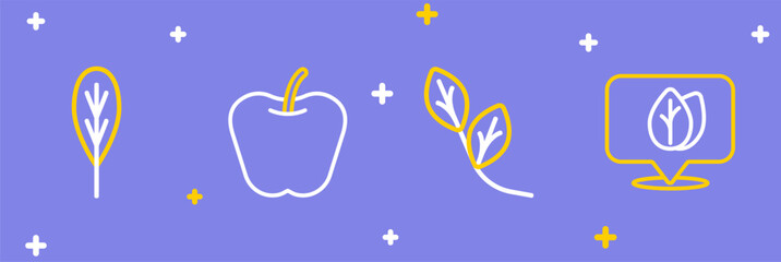 Set line Location with leaf, Leaf, Apple and icon. Vector