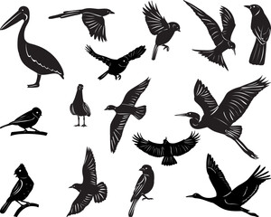 set of birds silhouette on white background vector