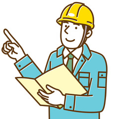 書類を見ながら指差し確認する男性作業員