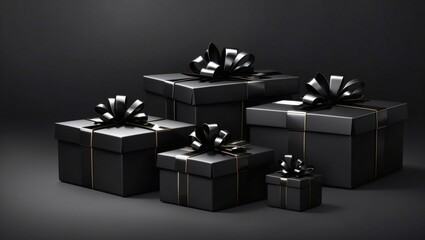 Black gifts box with ribbon black background