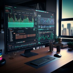 Fototapeta premium data visualization touch screen workspace forex stats stcks information