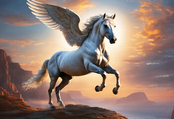Obraz na płótnie Canvas Flying horse with wings white pegasus. Generative AI
