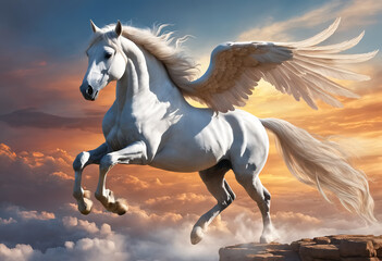 Obraz na płótnie Canvas Flying horse with wings white pegasus. Generative AI