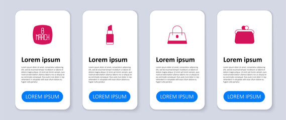 Set Handbag, Lipstick and 8 March. Business infographic template. Vector