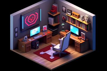 Fototapeta premium 3d game room isometric style Made with Generative AI