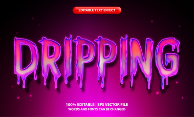Dripping editable text effect template, 3d cartoon purple bold slime text style, premium vector