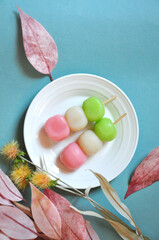 Top view of Hanami Dango Japanese Dessert