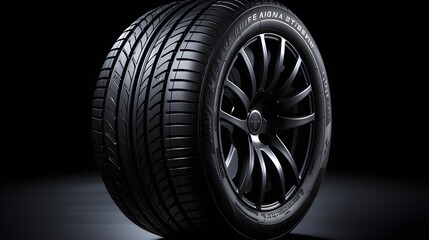 Car tire isolated on black background, Modern high-performance sport summer tyre isolated on a black background.