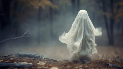 Cute ghost on a mystery forest