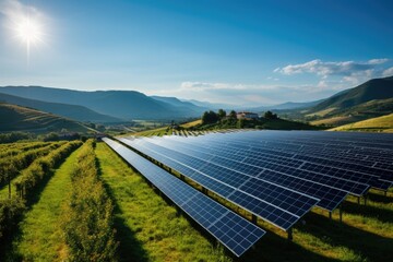 Solar panels fields on the green hills. concept of alternative electricity source. - 644404343