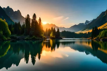 Deurstickers sunrise over the lake © sharoz arts 