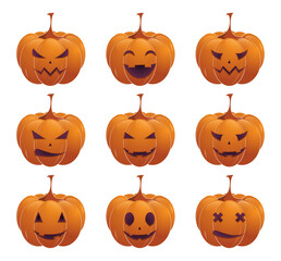 Set of Halloween cartoon pumpkins with emotions