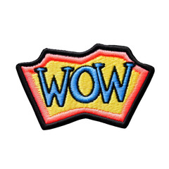 wow embroidered patch badge on isolated transparent background png, generative ai - obrazy, fototapety, plakaty