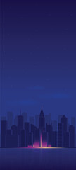 synthwave retro city night skyline minimalist wallpaper for mobile phone vector 