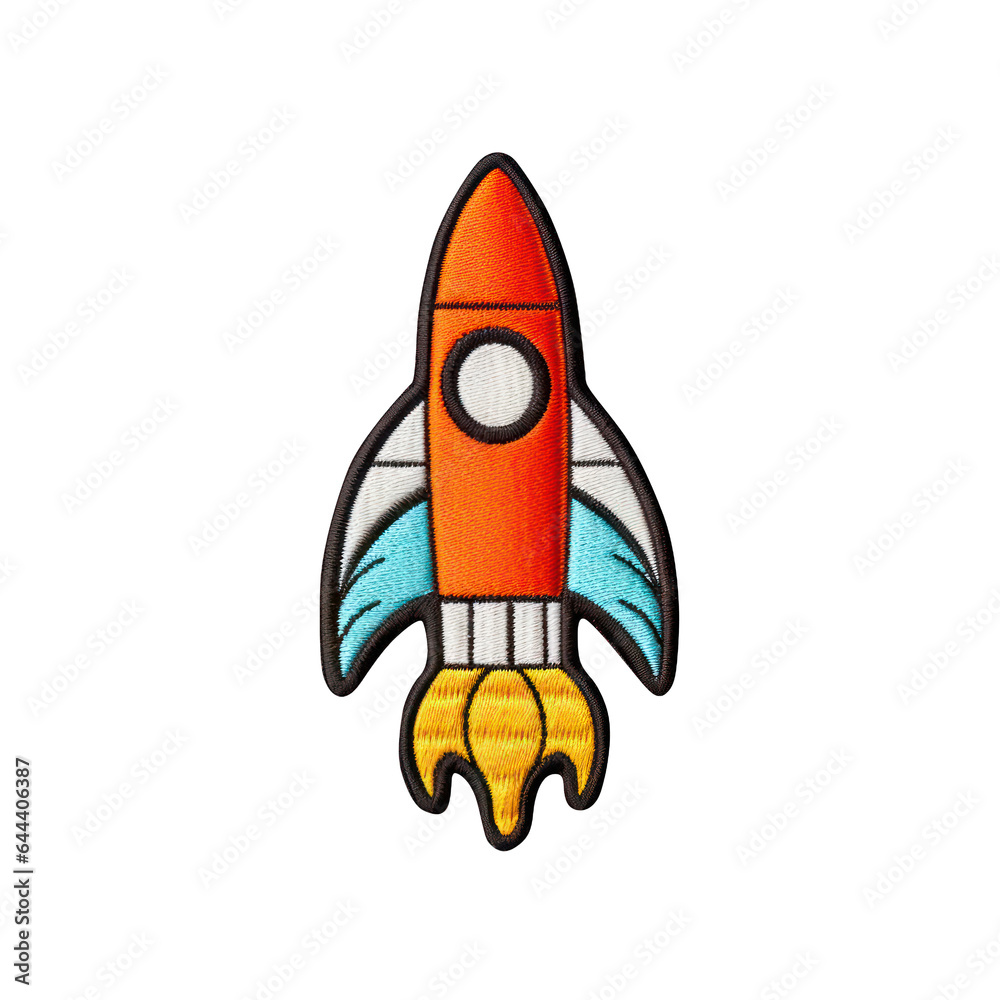 Wall mural rocket embroidered patch badge on isolated transparent background png, generative ai