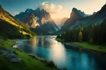 Photo sur Plexiglas Alpes sunrise over the lake