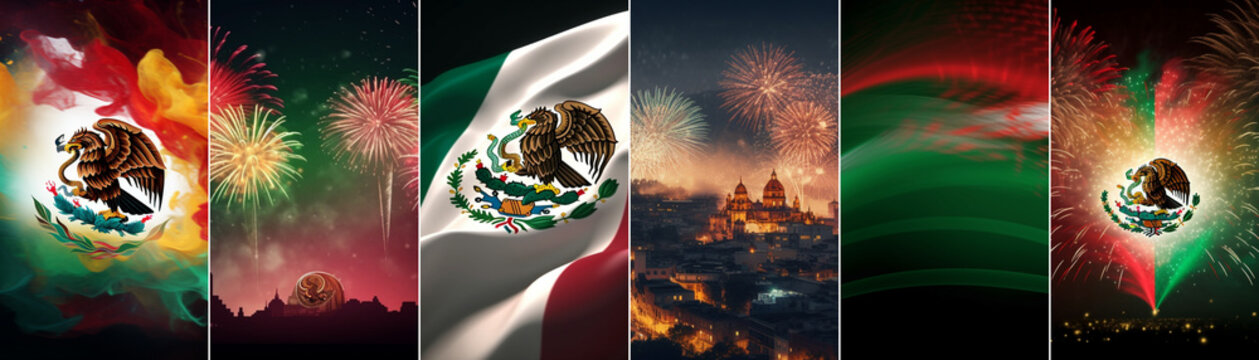 Photo collage of mexico day, flag and celebration.