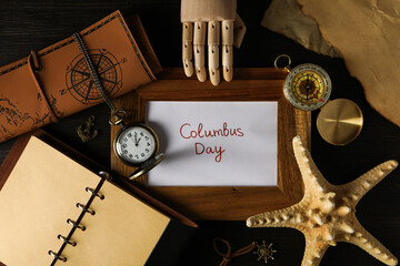 Columbus Day. Wooden frame with the inscription 
