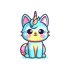 Cute cat with unicorn horn, kawaii caticorn