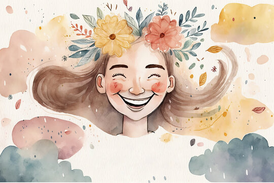 happy teenage girl with flower in the hait