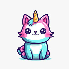 Obraz premium Cute cat with unicorn horn, kawaii caticorn