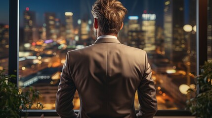Fototapeta premium businessman looking through window back view no face