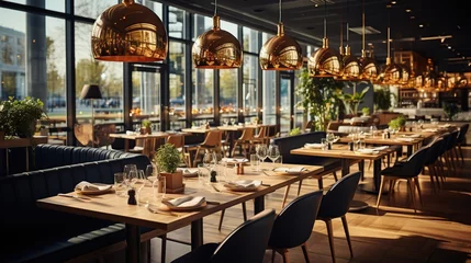 Rolgordijnen Interior of a modern city restaurant © MBRAMO