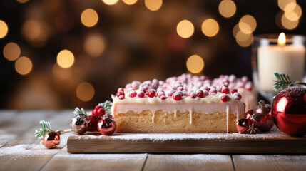Fototapeta na wymiar New Year's cake and Christmas cake on a New Year's background