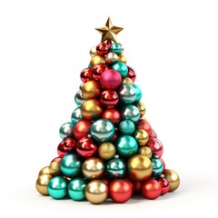 Christmas tree made of Christmas balls on white background