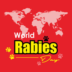 World Rabies Day Vector Illustration. Vector background illustration of a dog silhouette, paws and a world map. For backgrounds, banners, flyers etc