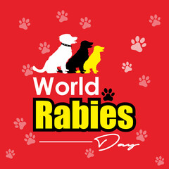 World Rabies Day Vector Illustration. Vector background illustration of a dog silhouette, paws and a world map. For backgrounds, banners, flyers etc
