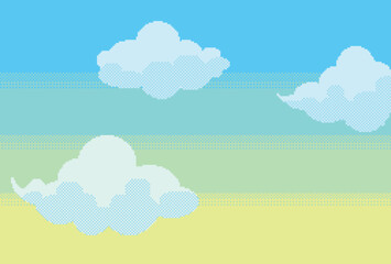 Fototapeta na wymiar ドット絵のシンプルな入道雲と青空の背景イラスト素材