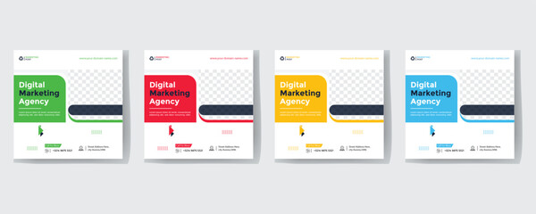 Digital marketing agency social media post template design. Modern corporate banner, poster & flyer with abstract geometric background. Online or web business promotion banner with company logo